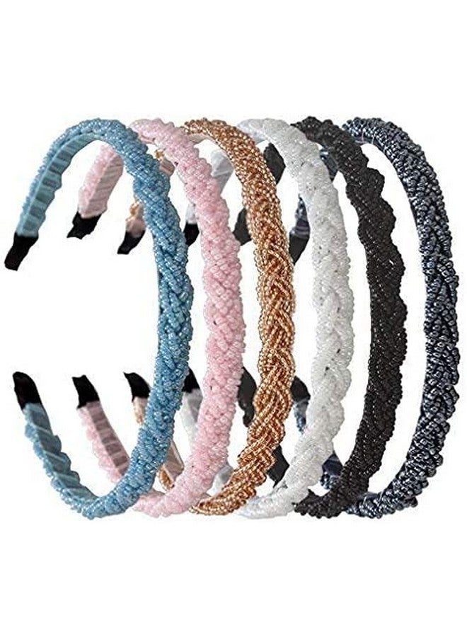 El Regalo 2PCs Braided Crystal Beads Hair Bands for Kids/Girls/Teens/Women | Party Bridal Headpieces | Crystal Headband Fine Glitter Crystal Hairband Headband (Pink & Blue) - Image 4