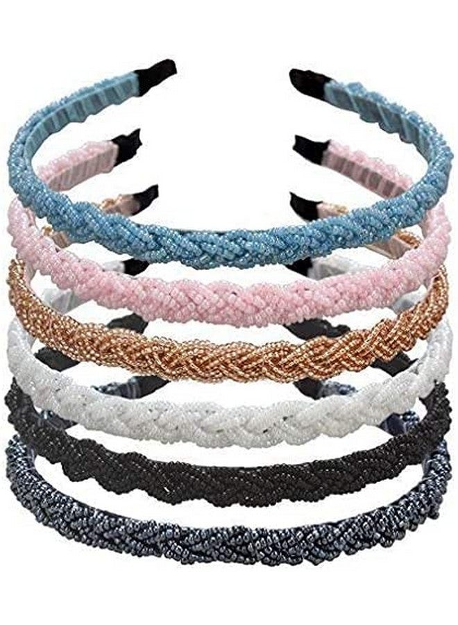 El Regalo 2PCs Braided Crystal Beads Hair Bands for Kids/Girls/Teens/Women | Party Bridal Headpieces | Crystal Headband Fine Glitter Crystal Hairband Headband (Pink & Blue) - Image 3
