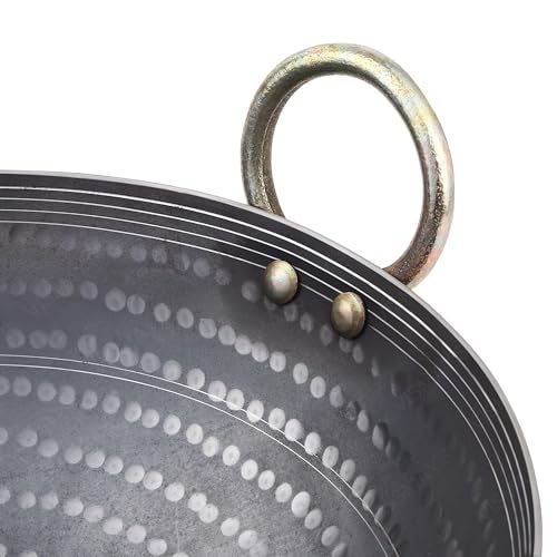VISMAY'S 7 Litre 14.5 inch Food Grade Iron Kadai India’s 1st Smooth Edge Kadhai Strong Riveted Handle Traditional Frying Pan Wok Hammered Heavy Base Metal Spoon Friendly Works on Gas and Induction - Image 5