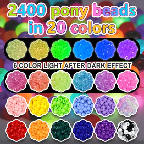 JULIMAIDONG 2400Pcs Glow in The Dark Pony Beads Bulk,20 Colors Rainbow Kandi Bead for Hair Braiding Friendship Bracelet Making Kandi Jewelry Key Chains DIY Crafts Chirstmas Gifts (2400PCS(20Color)) - Image 2