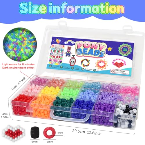 JULIMAIDONG 2400Pcs Glow in The Dark Pony Beads Bulk,20 Colors Rainbow Kandi Bead for Hair Braiding Friendship Bracelet Making Kandi Jewelry Key Chains DIY Crafts Chirstmas Gifts (2400PCS(20Color)) - Image 3