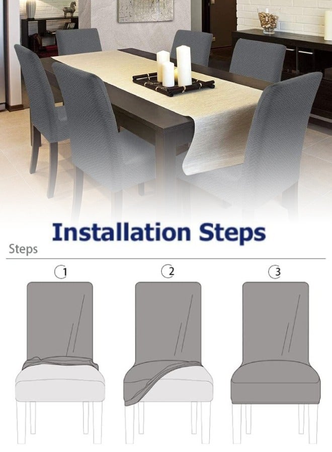 شو وو مجموعة من 6 قطع لأغطية الكراسي، أغطية كراسي جاكار مرنة، أغطية كراسي قابلة للتمدد، واقيات كراسي قابلة للغسل للاستخدام في المنزل والفنادق والولائم - Image 3