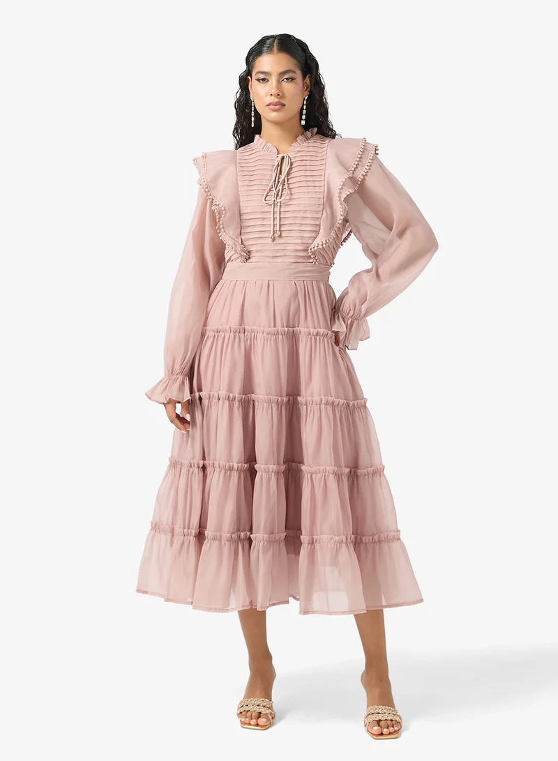 Khizana  Tiered Dress With Ruffle Shoulder for Women | Best Price UAE