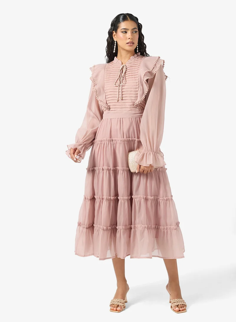 Tiered Dress With Ruffle Shoulder