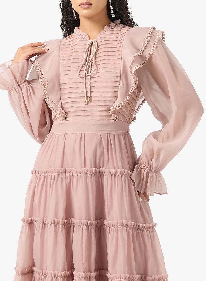 Khizana  Tiered Dress With Ruffle Shoulder for Women | Best Price UAE