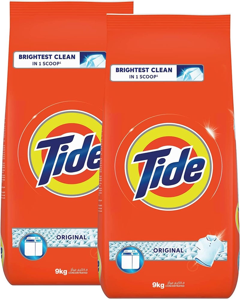 مسحوق منظف ملابس نصف أوتوماتيكي من Tide، رائحة أصلية، ملابس نظيفة خالية من البقع، مسحوق غسيل Tide، عبوة تحتوي على 2 عبوات كل منها بوزن 9 كيلوغرامات (18 كيلوغرامًا). - Image 1