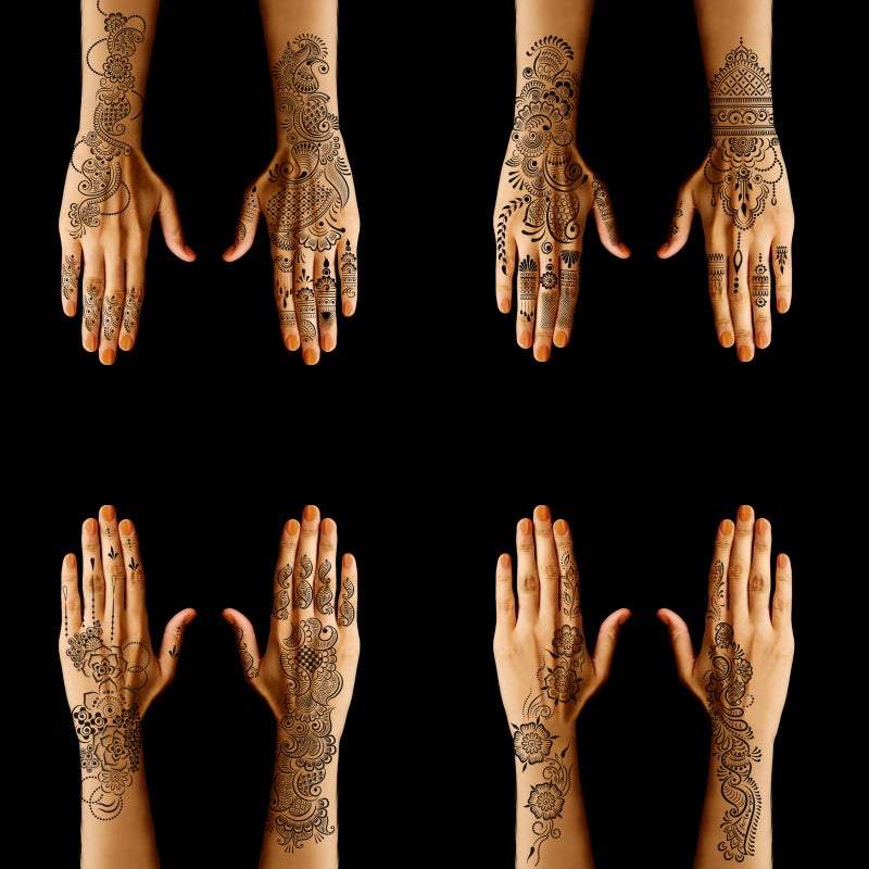 Mzstgh 9 Sheet Temporary Tattoo Stencils,Henna tattoo kit Reusable henna Tattoo Sticker Indian Temporary Tattoo Stickers Self Adhesive Tattoo Templates - Image 2