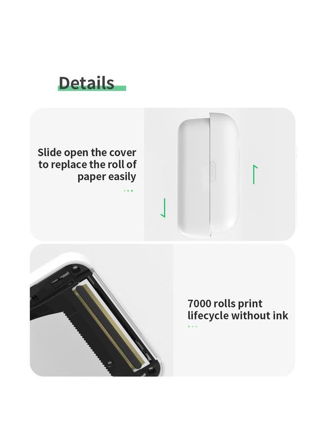 Thoraya - A6 Mini Pocket Printer HD 304DPI Wireless BT Thermal Printer Picture Photo Label Memo Notes Journal Receipt Paper Instant Printer Sticker AR Photo Function Inkless Printing Compatible with Android iOS Smartphone Windows - Image 1