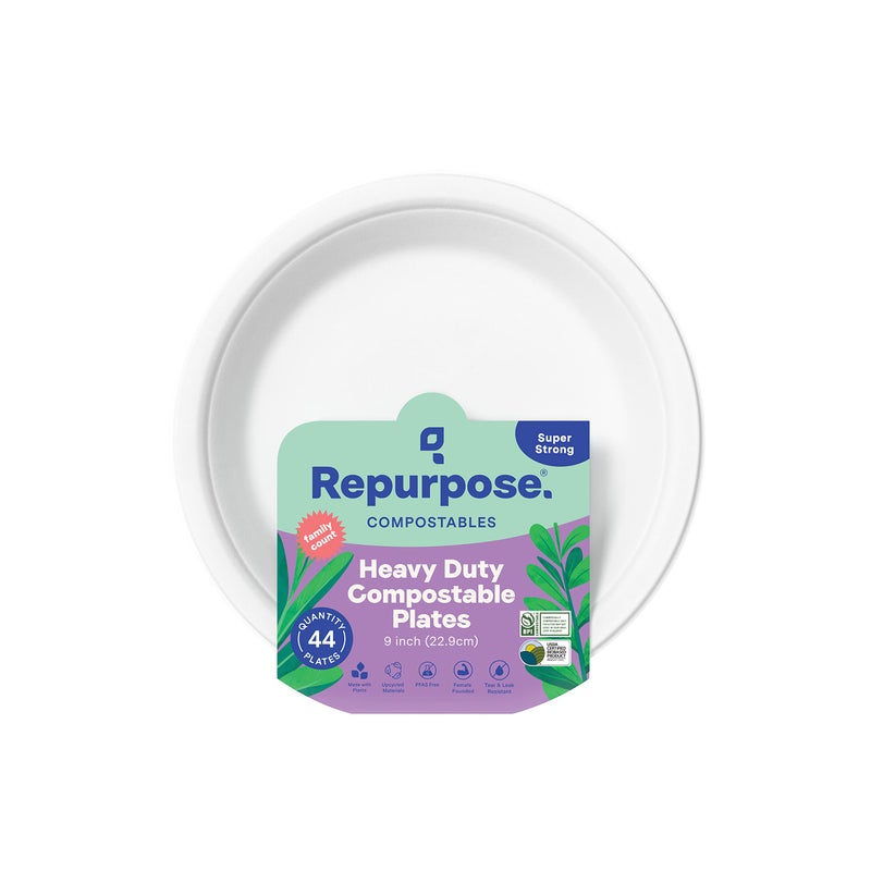 Repurpose 9 Inch Compostable Plates Heavy Duty Paper Plates Microwave Safe PlantBased Paper Plate Alternative White 44 Count 1 Pack