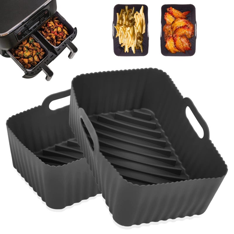 2Pack Reusable Silicone Air Fryer Liners for Ninja Dual Air Fryer Heat Resistant Air Fryer Accessories for Ninja Foodi AF300UK Tower T17088 Ideal for Air Fryer Oven Microwave