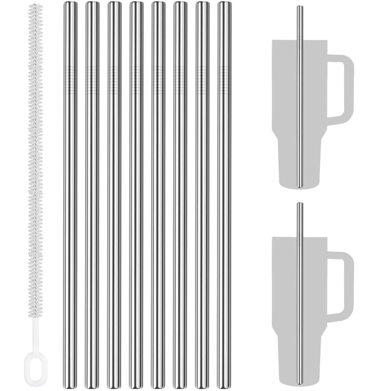 Tomorotec 8-Pack Stainless Steel Straws Fit for 40oz Stanley Tumblers, 12" Metal Straws for Stanley Cup with 1 Brush, Reusable Drinking Straws for Smoothies, Milkshakes, Dishwasher Safe & BPA-Free - Image 1
