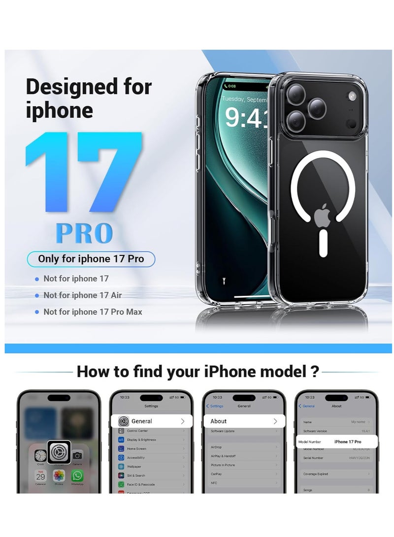 BORTONY iPhone 17 Pro Case Wireless Charging Support Clear Magnetic Cover for iPhone 17 Pro Max Shockproof Phone Case for iPhone 17 Pro 6.3 inch - Image 2