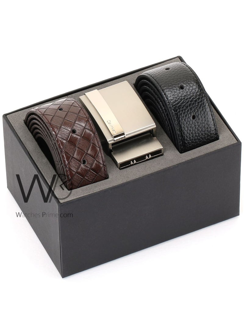 CALVIN KLEIN JEANS PLUS Calvin Klein For Men Black And Brown Leather Belt Gift Box  - Image 1