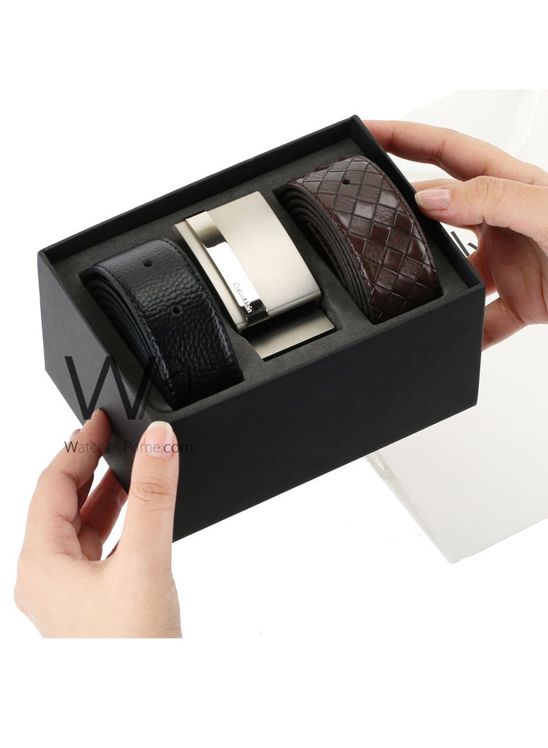 CALVIN KLEIN JEANS PLUS Calvin Klein For Men Black And Brown Leather Belt Gift Box  - Image 2
