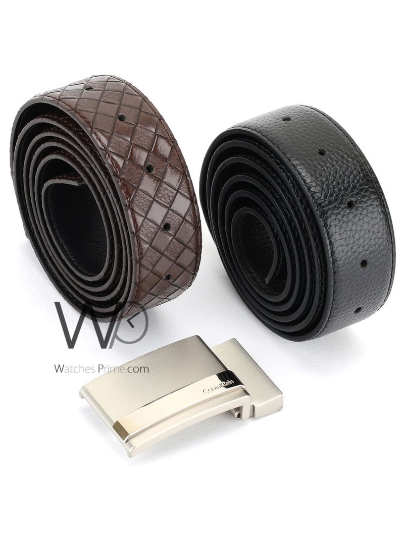 CALVIN KLEIN JEANS PLUS Calvin Klein For Men Black And Brown Leather Belt Gift Box  - Image 4
