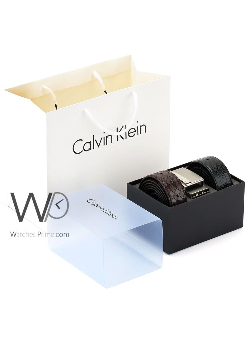 CALVIN KLEIN JEANS PLUS Calvin Klein For Men Black And Brown Leather Belt Gift Box  - Image 5