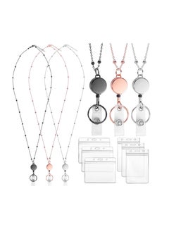 Oasisgalore 3 Pcs Beaded Badge Lanyards with ID Holder，Waterproof Name Badge Holder Clip for Office Women Men  - Image 1