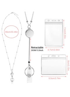 Oasisgalore 3 Pcs Beaded Badge Lanyards with ID Holder，Waterproof Name Badge Holder Clip for Office Women Men  - Image 2