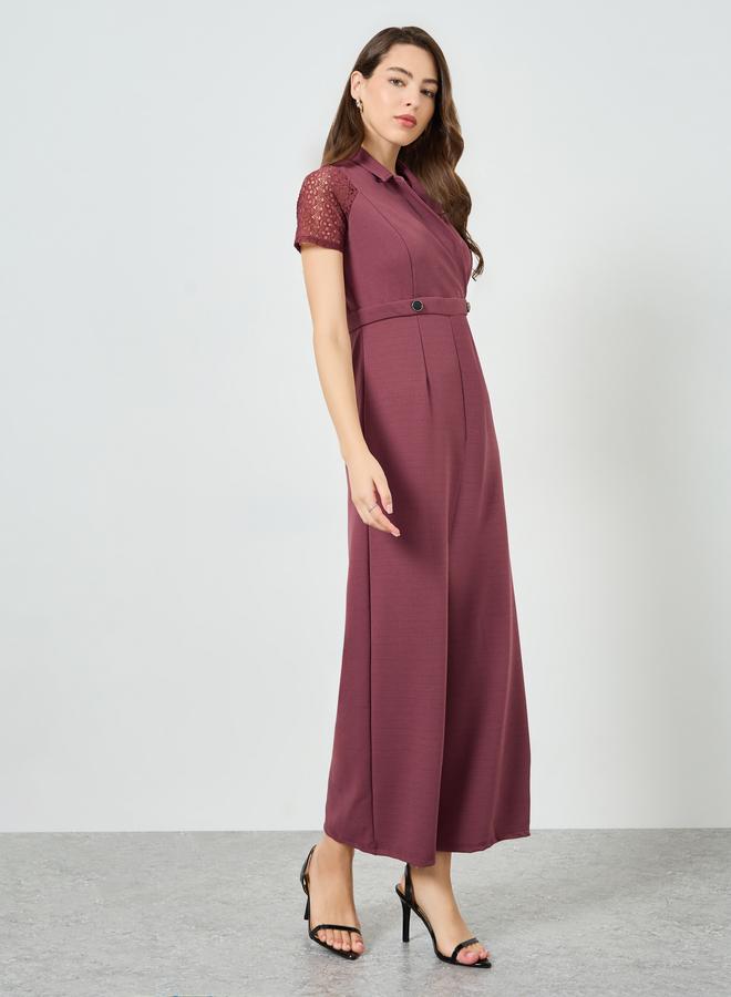 Styli Pink Lace Sleeve Wide Leg Jumpsuit - Image 3