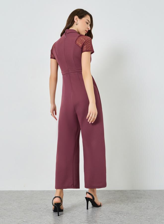 Styli Pink Lace Sleeve Wide Leg Jumpsuit - Image 5