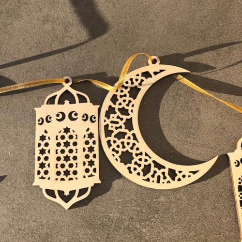Curious button Set of 6 MDF Ramadan Mubarak Hanging Items Decoration|,Eid Decors,Ramadan Kareem Ramadan Decorations,Eid Gifts Islamic Table Decor Islamic Wall Art Ramadan Mubarak - Image 4