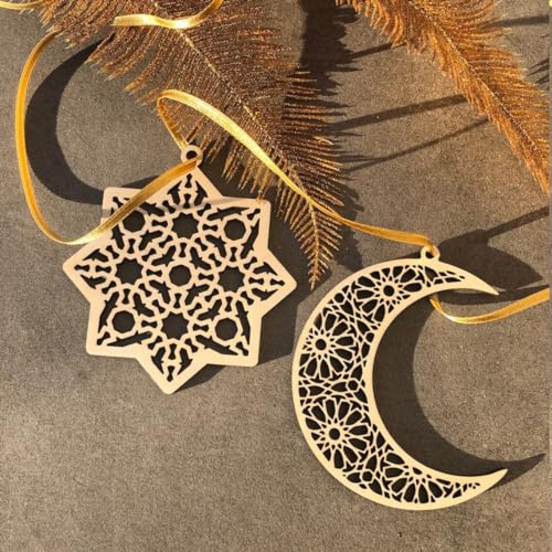Curious button Set of 6 MDF Ramadan Mubarak Hanging Items Decoration|,Eid Decors,Ramadan Kareem Ramadan Decorations,Eid Gifts Islamic Table Decor Islamic Wall Art Ramadan Mubarak - Image 2