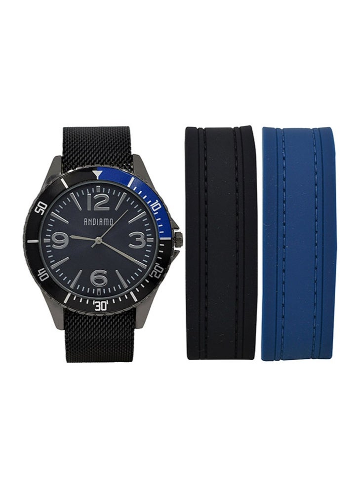 ANDIAMO Men's Analog Black Case Black Mesh Belt Strap Set Watch  - Image 5