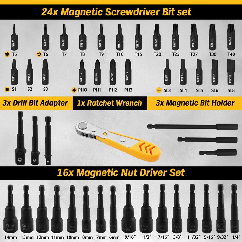 ELEAD 47-Piece Magnetic Nut Driver & Screwdriver Bit Set - Strong Magnetic Nut Drivers for Impact Drill, Power Nut Driver, Screwdriver Bit, Mini Ratcheting Wrench, Drill Bit Extension & Socket Adapter - Image 2