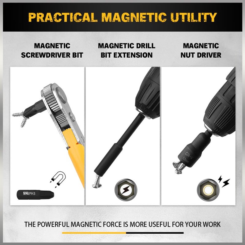 ELEAD 47-Piece Magnetic Nut Driver & Screwdriver Bit Set - Strong Magnetic Nut Drivers for Impact Drill, Power Nut Driver, Screwdriver Bit, Mini Ratcheting Wrench, Drill Bit Extension & Socket Adapter - Image 3