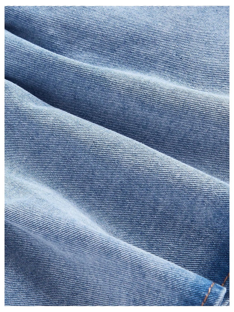 WDIRARA Women's Plus Size Bow Mini Denim Skirt Layered Ruffle Elastic Waist A Line Jean Skirts Light Wash XX-Large Plus - Image 3