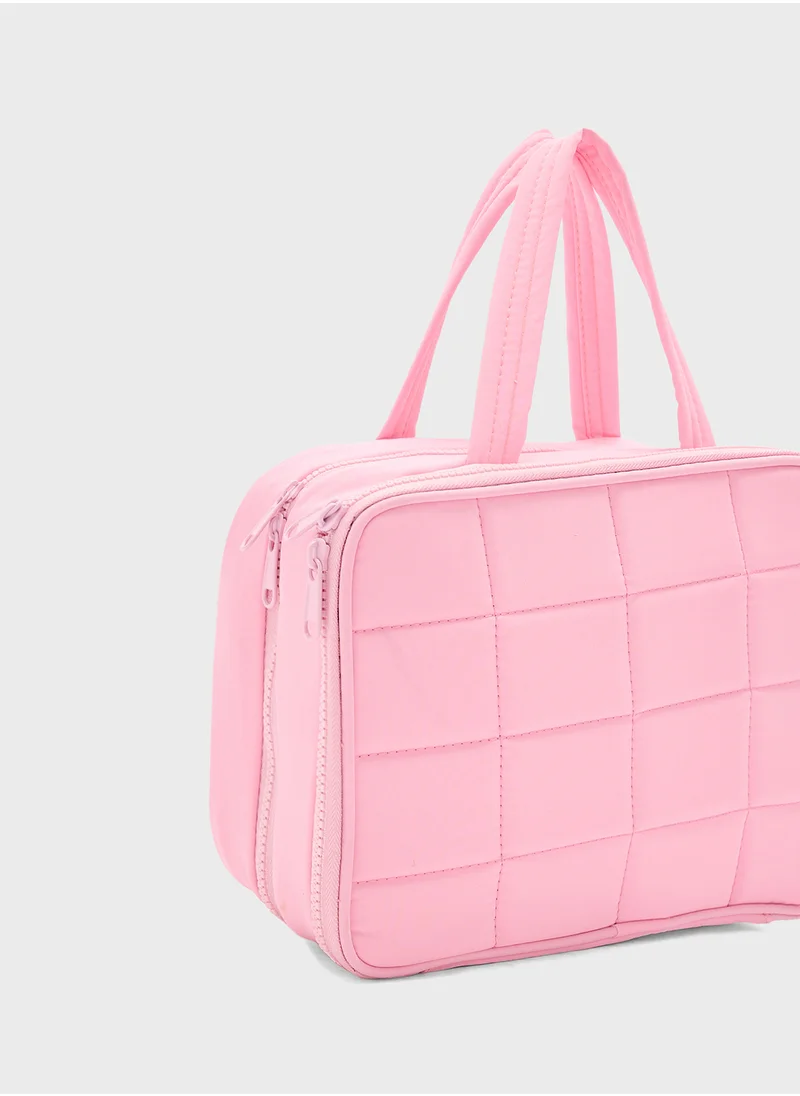 Ginger Quilted Cosmetic Bag With Multiple Compartments