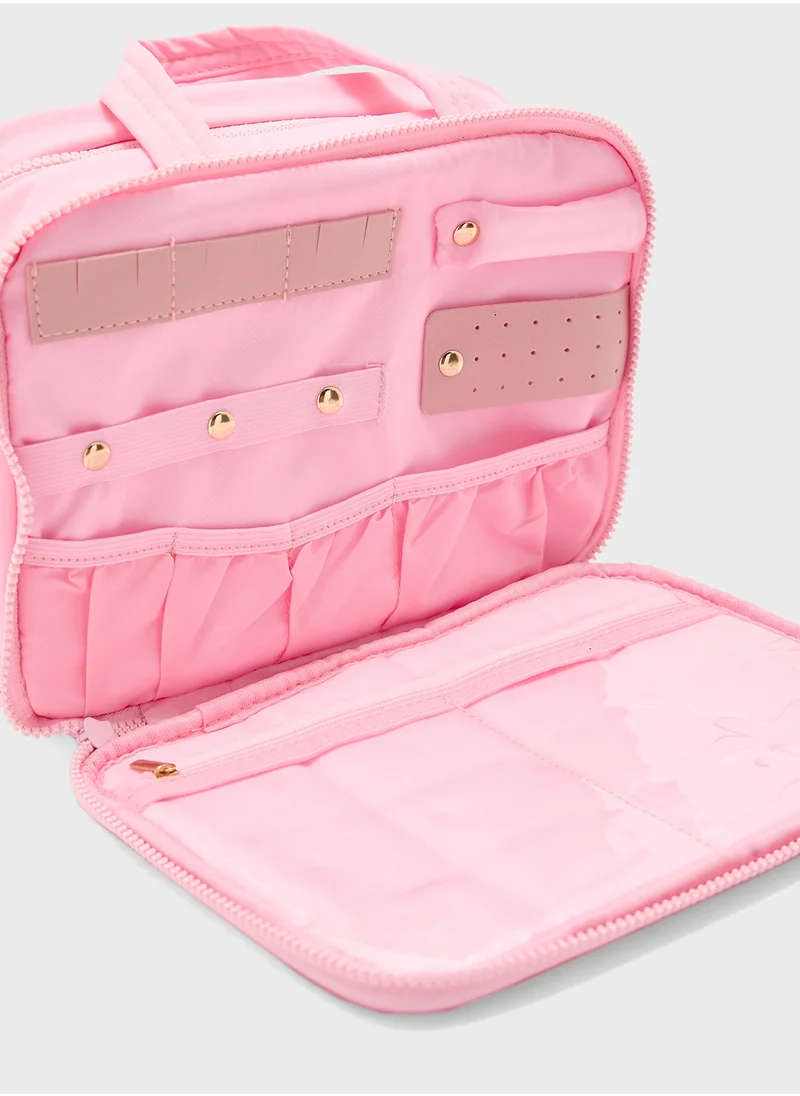 Ginger Quilted Cosmetic Bag With Multiple Compartments