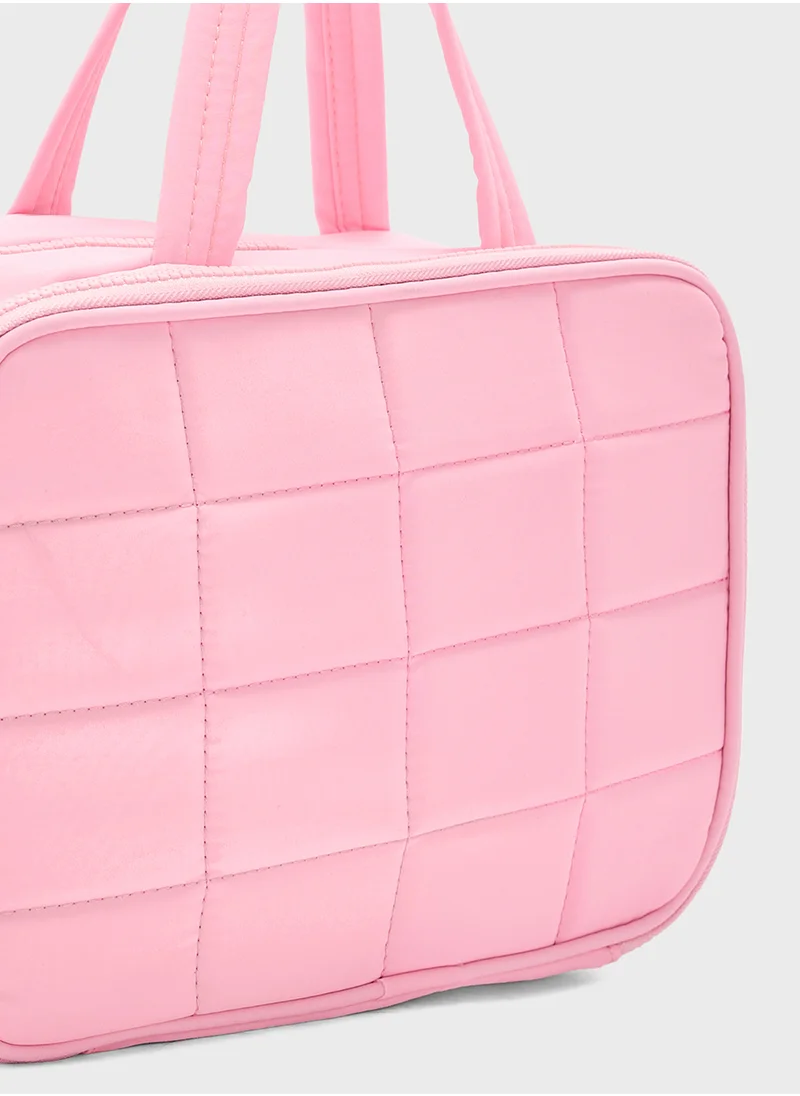 Ginger Quilted Cosmetic Bag With Multiple Compartments