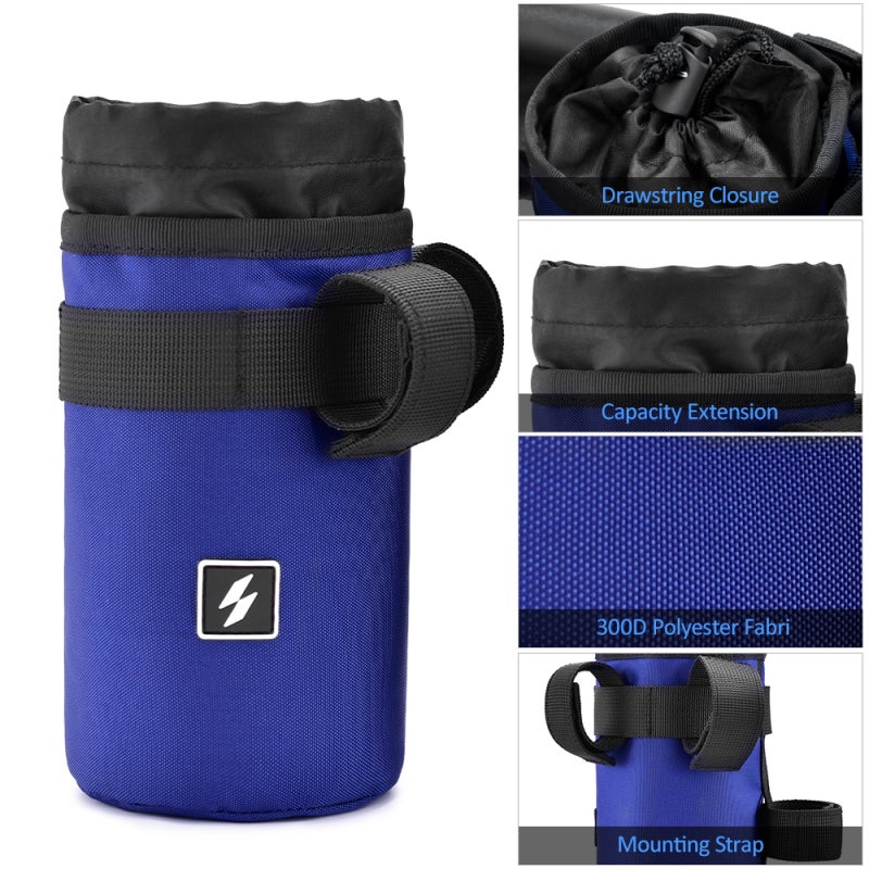Sahoo Water Bottle Pouch: Grey 300D Polyester Insulated Interior - Drawstring Closure Handlebar Bag for Bike Outdoor Use - Image 2