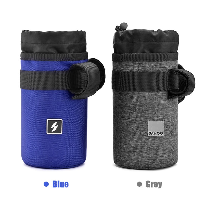 Sahoo Water Bottle Pouch: Grey 300D Polyester Insulated Interior - Drawstring Closure Handlebar Bag for Bike Outdoor Use - Image 3