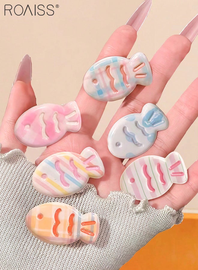 roaiss 16 Pcs Sweet Hair Accessories 5 Pcs Wide Elastic Hair Ties 6 Pcs Cartoon Fish-shaped Hair Clips, 6 Pcs Oval Star Hair Clips, Simple High-elasticity Ponytail Hair Ties Create Sweet and Simple Hairstyle - Image 4