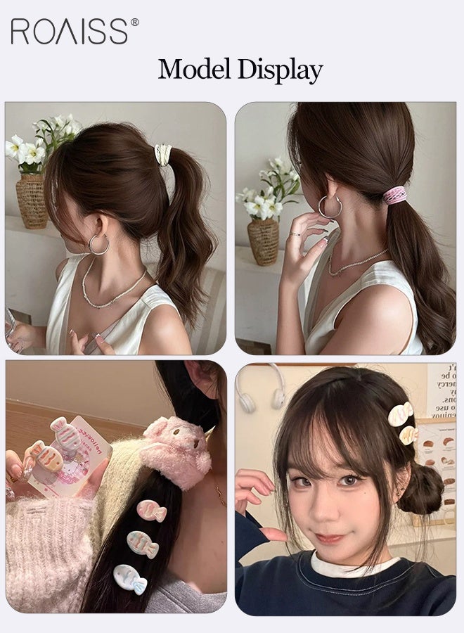 roaiss 16 Pcs Sweet Hair Accessories 5 Pcs Wide Elastic Hair Ties 6 Pcs Cartoon Fish-shaped Hair Clips, 6 Pcs Oval Star Hair Clips, Simple High-elasticity Ponytail Hair Ties Create Sweet and Simple Hairstyle - Image 3