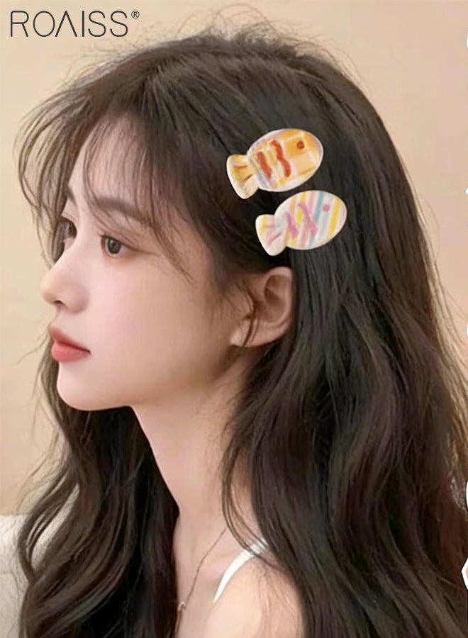 roaiss 16 Pcs Sweet Hair Accessories 5 Pcs Wide Elastic Hair Ties 6 Pcs Cartoon Fish-shaped Hair Clips, 6 Pcs Oval Star Hair Clips, Simple High-elasticity Ponytail Hair Ties Create Sweet and Simple Hairstyle - Image 2