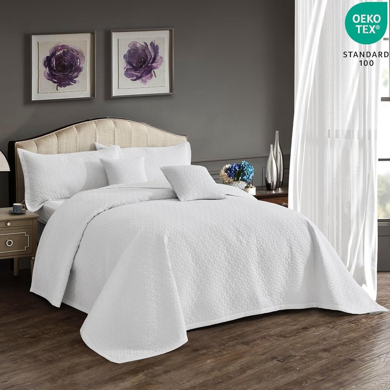 Blythease غطاء سرير ملكي كبير 128x120 عريض جداً، مظهر حديث ومعاصر، غطاء سرير خفيف الوزن، قابل للعكس، 5 قطع، 100% ميكروفايبر، أبيض نقي - Image 2