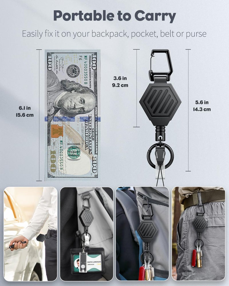 Uniclife Heavy Duty Retractable Keychain with Magnetic Closure Tactical ID Badge Holder Reel for up to 16 oz Magnetic Carabiner Clip Badge Reel with 31" Dyneema Cord Retractable Lanyard and Key Ring - Image 2