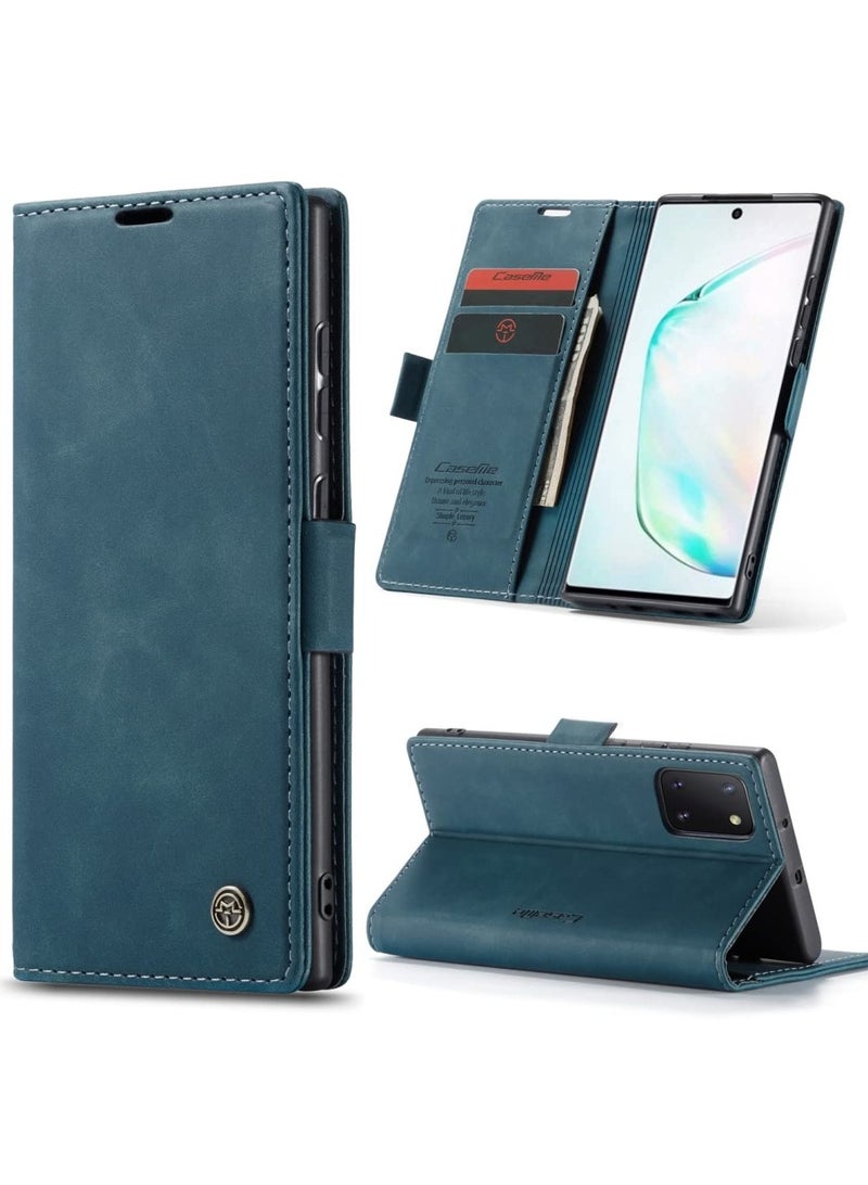 CaseMe Phone Case Luxury PU Leather Design 013 Flip Cover Card Slot Holder Cover For Samsung Galaxy Note 10 Lite (Green) - Image 1