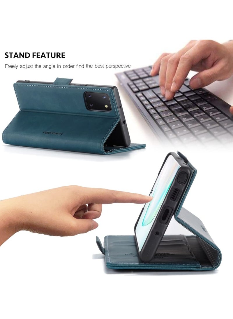 CaseMe Phone Case Luxury PU Leather Design 013 Flip Cover Card Slot Holder Cover For Samsung Galaxy Note 10 Lite (Green) - Image 3