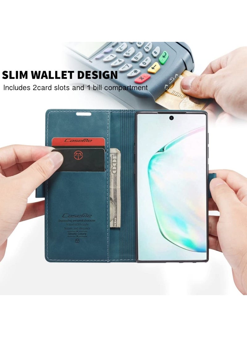 CaseMe Phone Case Luxury PU Leather Design 013 Flip Cover Card Slot Holder Cover For Samsung Galaxy Note 10 Lite (Green) - Image 5