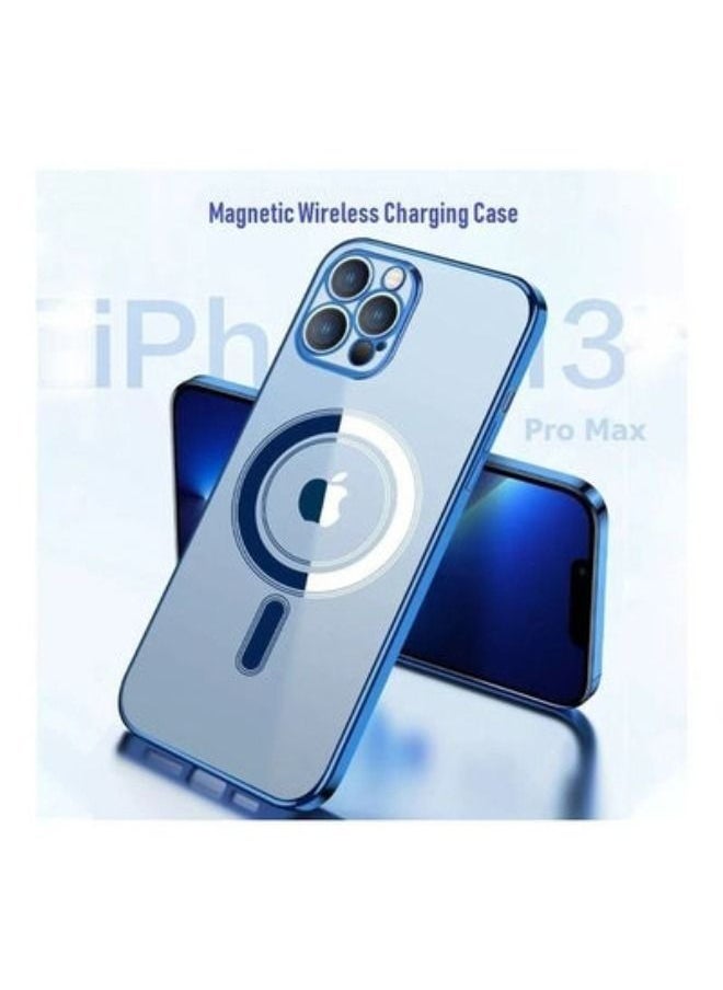 ACLIX - Magnetic Electroplating Frame Magsafe Wireless Charging Case for Apple iPhone 13 Pro Max Blue/Clear - Image 1