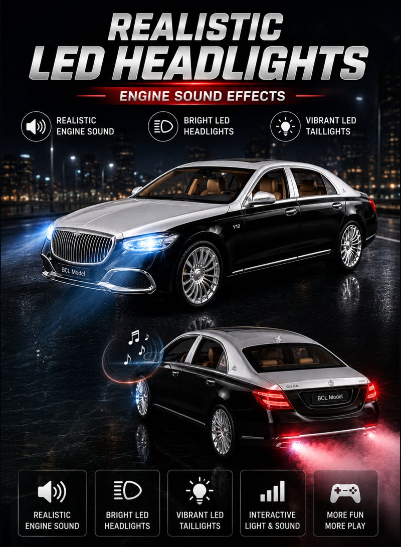 Funsterz 1:22 Luxury Mercedes-Benz Maybach S600 RC Spray Car Die-Cast Alloy Metal Body Remote Control Toy Car with LED Headlights Engine Sound Opening Doors Hood Trunk 2.4GHz Rechargeable Battery Drift Style Collectible Model Car for Kids Boys Girls Adults Car Lovers - Image 4