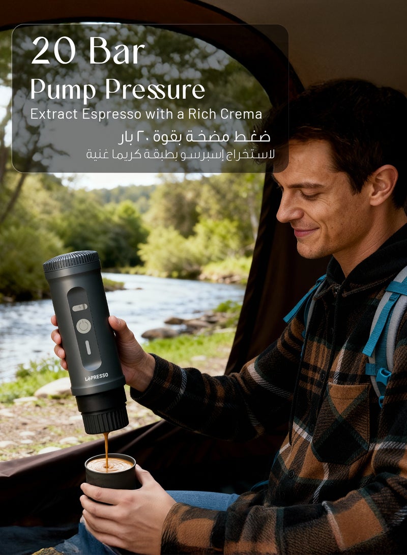 LePRESSO Portable 2-in-1 Espresso Maker with Capsule & Powder Compatibility / 20-Bar Pressure / Built-in Battery / Heating Function / Quick Brewing / Compact Size - Brown - Image 4