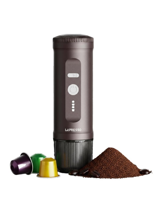 LePRESSO Mini Portable Espresso Maker, Self-Heating, Coffee Machine Compatible with NS Capsule & Ground Coffee, 20 Bar, 95W Power Quick Brewing, Cordless Travel Coffee Maker for Home, Car & Office - Image 1
