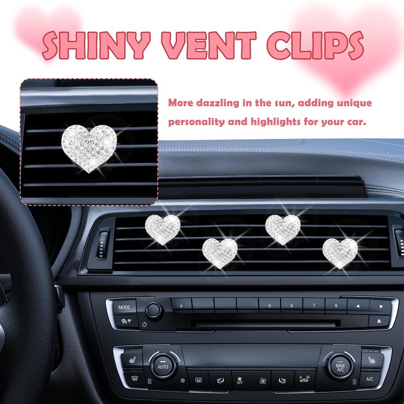 carleef 4PCS Heart-Shaped Car Vent Clips with Rhinestone,Bling Air Vent Clips Car Decorations,Premium Shiny Car Clips for Vents CCar Accessories Interior for Cars,Trucks,SUVs (White) - Image 4