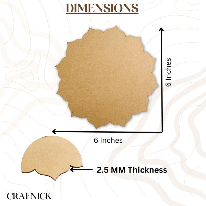 CRAFNICK® DIY MDF Cutouts Flower | Pine Wood 6 Inch 2.5mm Thick | MDF Cutouts Different Shapes for Resin Art, Lippan, Mandala, Painting | MDF Boards for Art and Craft | MDF Design Cutouts (5) - Image 2