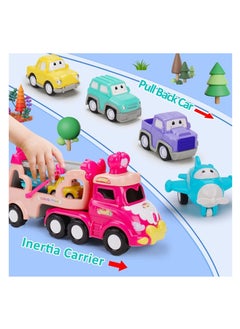 Y&D 5 in 1 Transport Toy Trucks for Toddlers with Lights Music Pink Princess Car Toys 2 3 4 Year Old Girls Carrier Truck Vehicle Little Toddler Girl  - Image 4